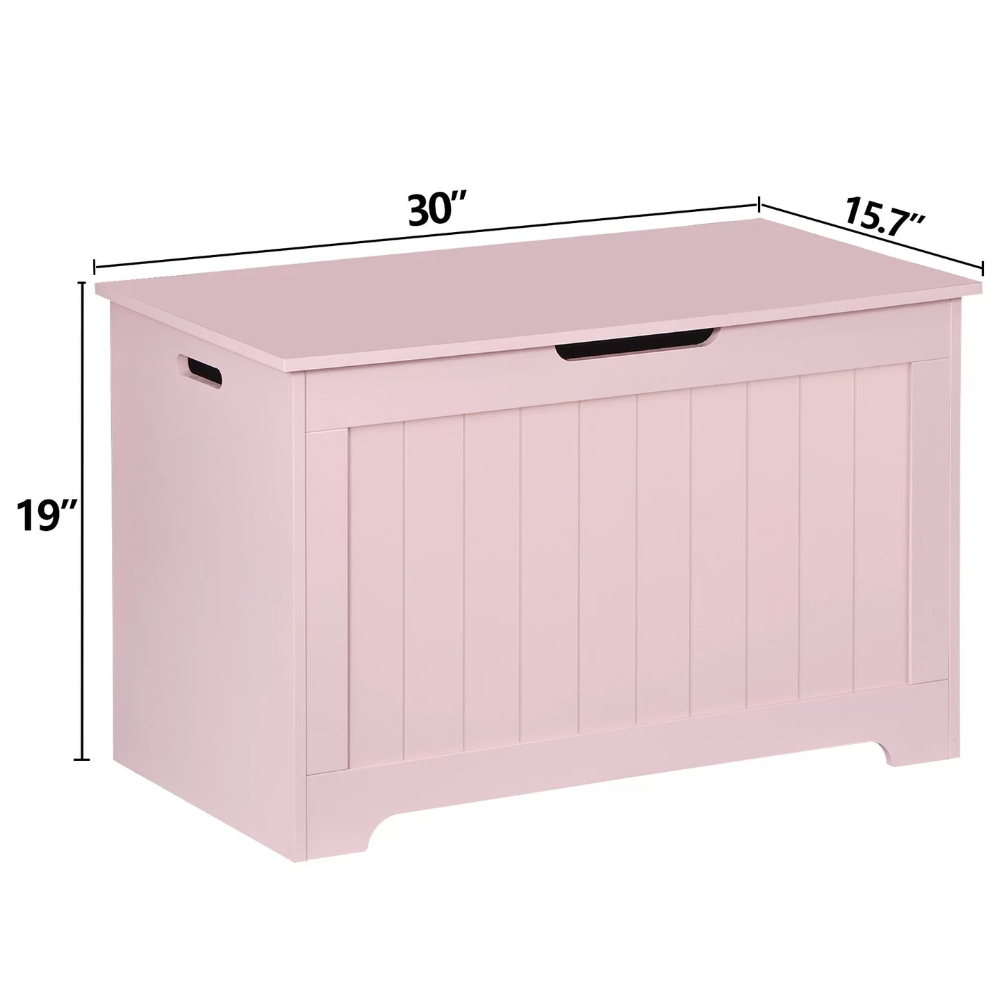 PINK HAVEN 30'' Wooden Kid Toy Box, Large Storage Chest Organizer W/ Safety Hinged Lid, Pink