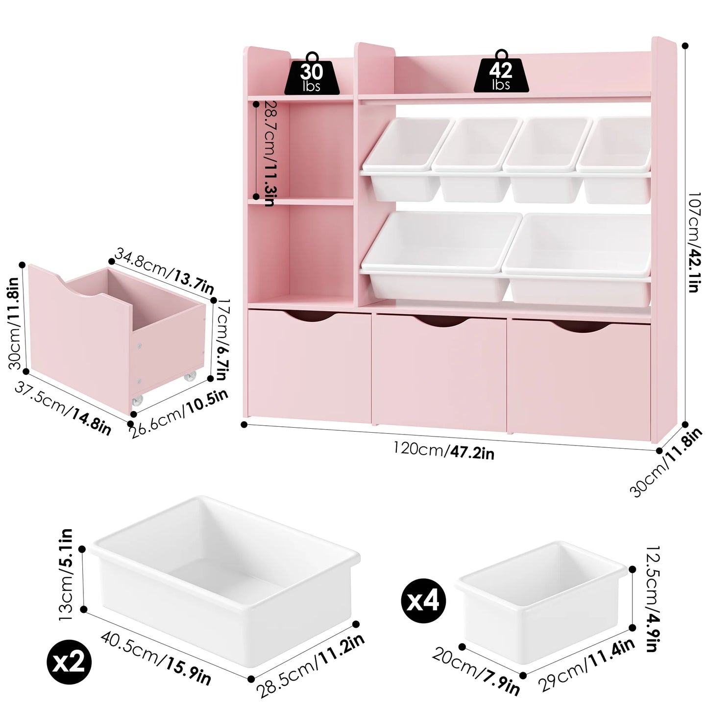 PINK HAVEN Kids Bookcase with 6 Storage Bins, Multi-Purpose Toy Organizers Bookshelf with 3 Drawers for Bedroom Nursery Playroom, Pink