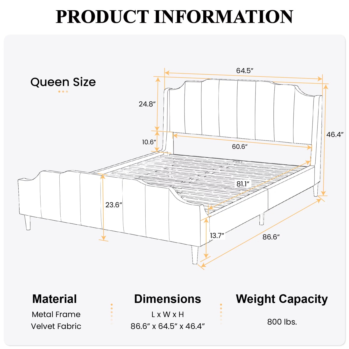 PINK HAVEN Queen Size Velvet Platform Bed with Modern Curved Upholstered Headboard and Footboard, Pink